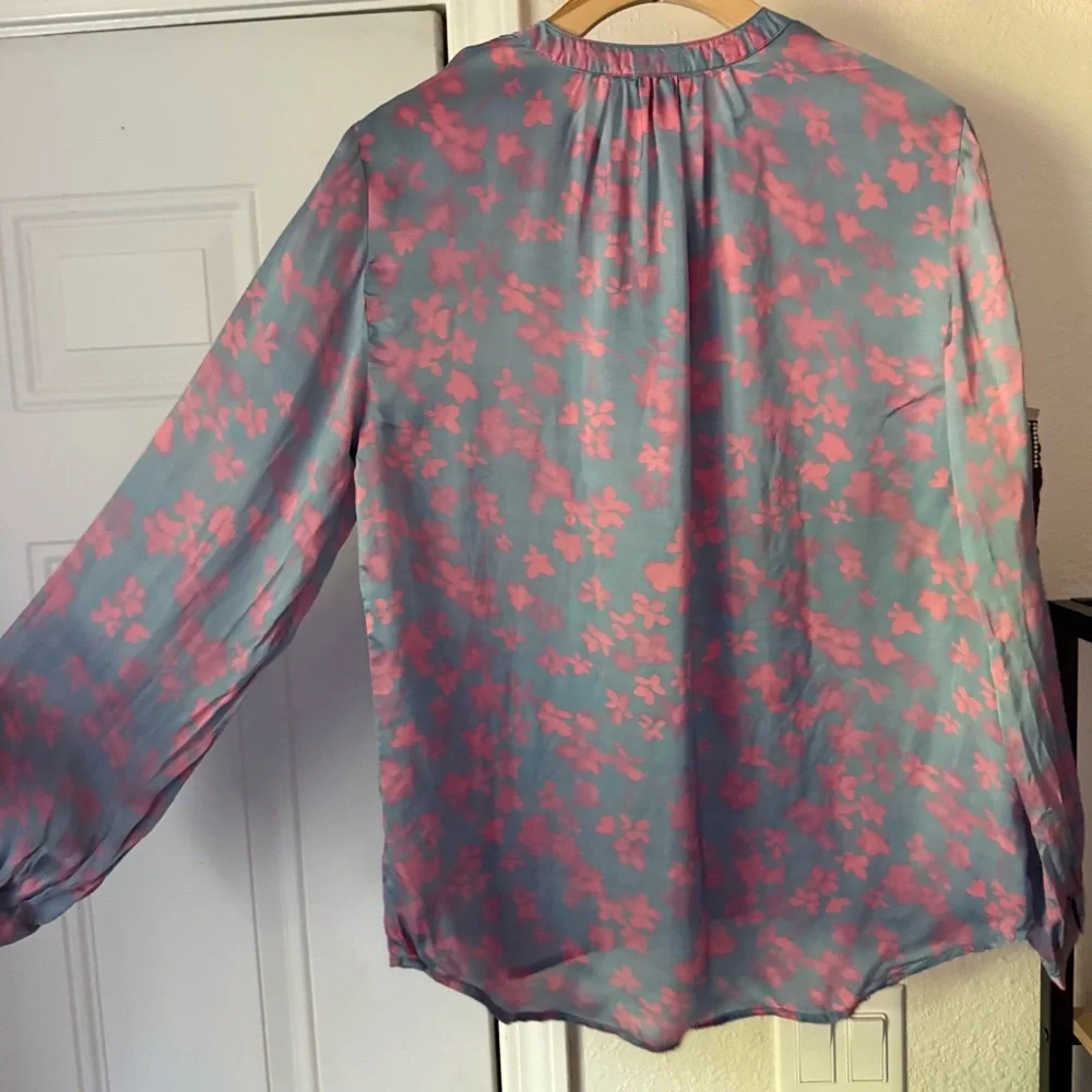PRIMROSE PARK LONDON pink blue‎ watercolor floral popover long sleeve blouse
